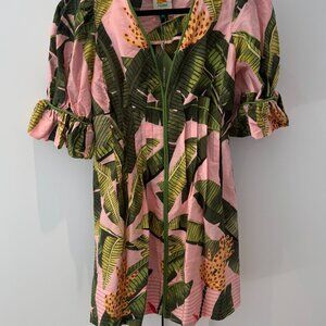 Pink Banana Leaves V Neck Mini Dress Banana Leaves Pink